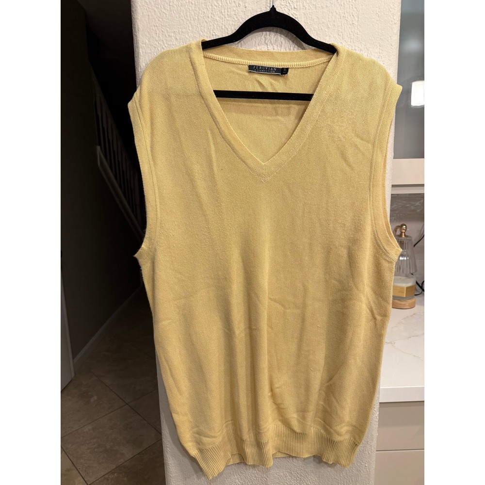 PERUVIAN CONNECTION Mens Yellow V Neck Knit Sweater Vest Pima Cotton XL